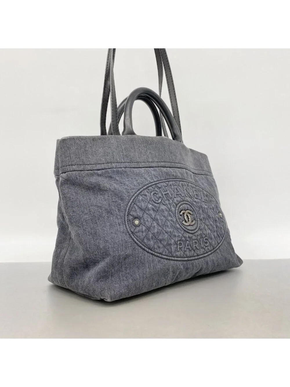 Chanel Handbag Denim Gray Silver 2-Way Bag
